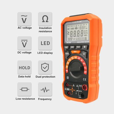 coczow Isolationsmessgerät 1000V AC/DC bis 100 GÎ© PI/DAR LCD PM1508 orange