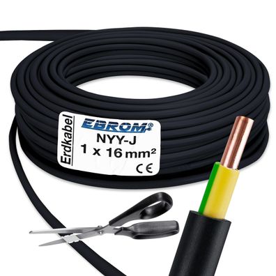 EBROM Erdkabel Erdungskabel NYY-J 1x16 mmÂ² Starkstromkabel schwarz 10 Meter