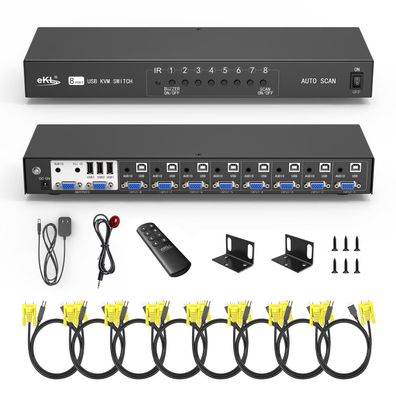 eKL VGA KVM Switch 8 Port 2 Out USB Audio 8 Computer mit Fernbedienung Defekt