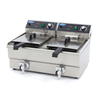 Maxima Doppel-Fritteuse 2x 13 L 26 L Edelstahl mit Ablasshahn Profi