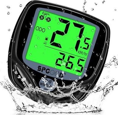 SPGOOD Fahrradcomputer Kabellos,19 Funktionen IP54 wasserdicht, Tacho Fahrrad