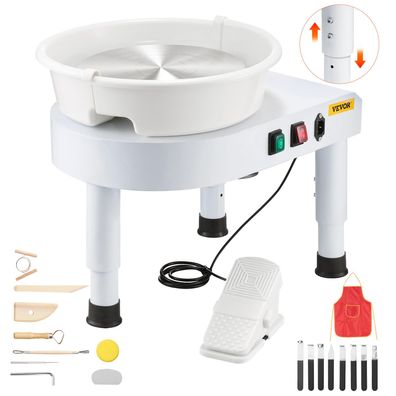 VEVOR Töpferscheibe 28 cm 450 W elektrisch mit Fußpedal Weiß Keramik