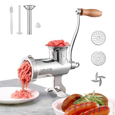 VEVOR manuelle Fleischméhle Edelstahl mit Tischklemme Wurstféller 2 Platten