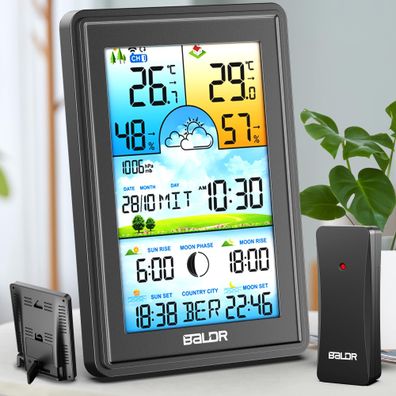 West Story Funk-Wetterstation mit Außensensor Barometer Mondphase Wecker