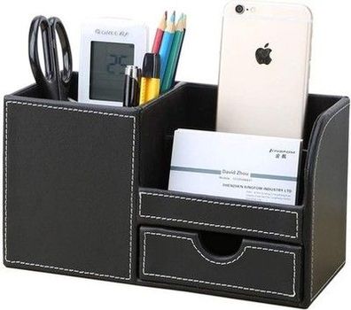 Kingfom Büro Schreibtisch Organizer Ordnungssystem 4 Speicherabteil PU Leder