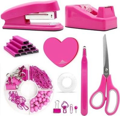 Hot Pink Bürobedarf, Schreibtisch-Zubehör, Hefter und Klebebandspender-Set Pink