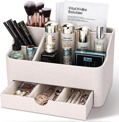 Kingfom Make Up Kosmetik Organizer, PU Leder Schmink Organizer Schublade (Beige)
