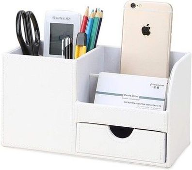Kingfom Büro Schreibtisch Organizer Ordnungssystem 4 Speicherabteil PU Leder
