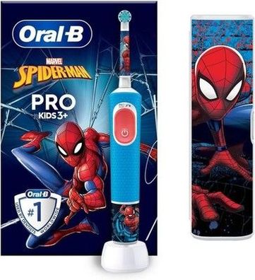 Oral-B Pro Kids Spiderman Elektrische Zahnbürste, 4 Sticker, 1 Bürste, 1 Etui