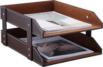 Kingfom™ A4 Leder Briefablage (2 Schubladen-Braun) Büro Organizer Ablage