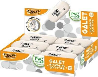 BIC Radierer Galet synthetischem Kautschuk, 58 x 28 x 13 mm, Displaybox à 12 Stk