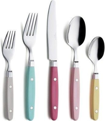 ANNOVA Silber-Besteck Set 20 Stück Edelstahl Farbe Griff mit Niete (Pastel Mix)
