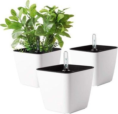 T4U 3er-Set 13cm Klein Plastik Selbstbewässerung Blumentopf Eckig Weiß Topf