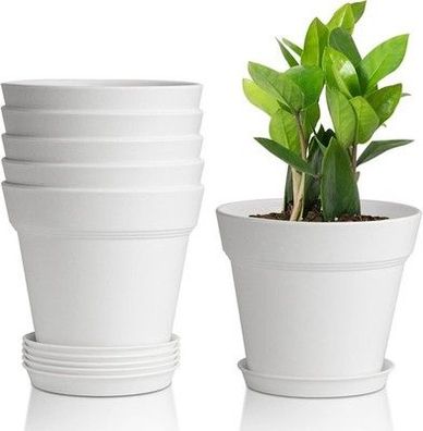 T4U 12,5cm Kunststoff Blumentopf mit Untersetzer, 6er-Set Plastik Übertopf