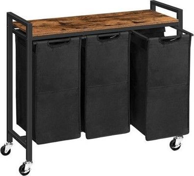 Wäschekorb 3 Fächer, Wäschesammler Ablage, Wäschebox, Wäschewagen 84X33X74,5 cm