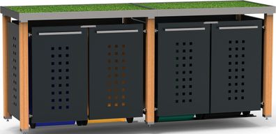 Mülltonnenbox 4er, 4x120L | Typ H | Pflanzenwanne, Lärchenpfosten, Blenden in RAL-701