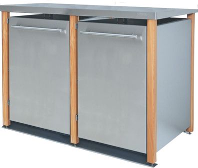 Tonnen-Verkleidung 2x240L | Typ L | Flachdach, Lärchenholzpfosten, Blenden in V2A | I