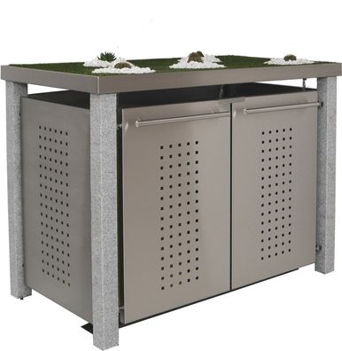 Mülltonnen-Box zweier 2x240L | Typ N | Pflanzwanne, Stein-Pfosten, Blenden in Edelsta