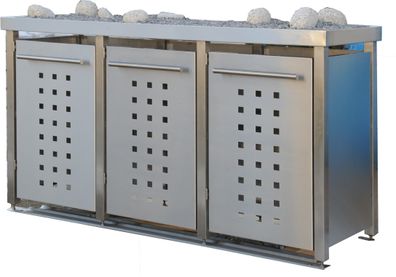 Mülltonnen-Box 1x240 &amp; 2x120L | Typ M | Begrünbar, Pfosten in Edelstahl, Türen &a