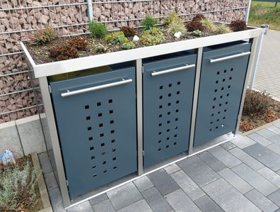 Mülltonnen-Box 2x240 &amp; 1x120L | Typ M | Bepflanzbar, Pfosten aus V2A, Fronten in