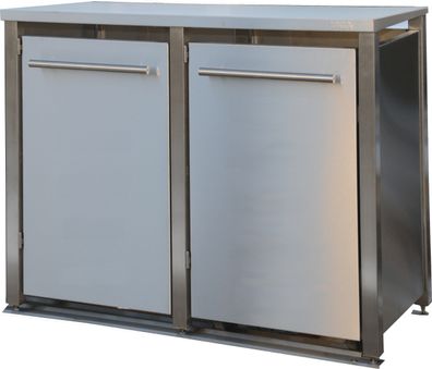Tonnen-Verkleidung 2x240L | Typ M | Flachdach, Edelstahlpfosten, Oberfläche geschliff