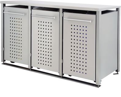 Tonnenhaus dreier 3x120L | Typ M | Flachdach, Edelstahlpfosten, Blenden in V2A | pass