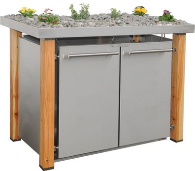 Mülltonnen-Box 2x120L | Typ H | zum Begrünen, Lärchenpfosten, Türen &amp; Blenden in