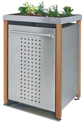 Mülltonnen-Haus einser 1x240L | Typ L | mit Gründach, Pfosten aus Lärche, Fronten VA