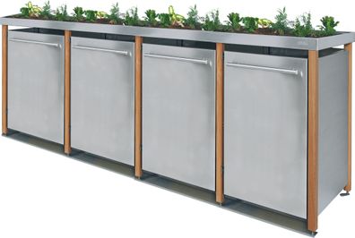 Mülltonnen-Box vierer, 4x120L | Typ L | Pflanzenwanne, Lärchenholzpfosten, Fronten in