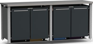 Mülltonnenhaus vierer, 4x240L | Typ N | Pultdach, aus Granit-Palissaden, Türen &amp;