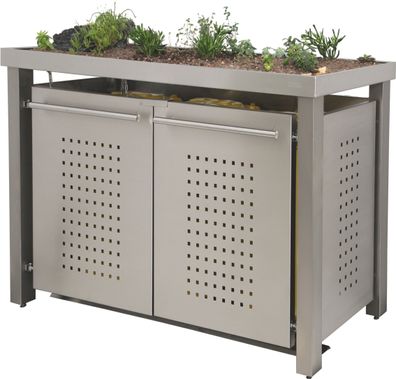 Müll-Box zweier 2x120L | Typ E | zum Begrünen, Pfosten in Edelstahl, Blenden in Edels