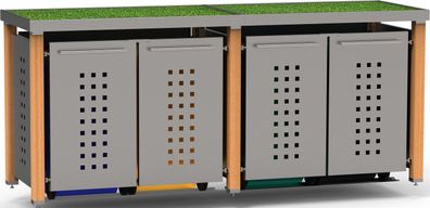 Müll-Box 4er, 4x240L | Typ H | Bepflanzbar, Pfosten aus Lärche, Blenden in V2A | für