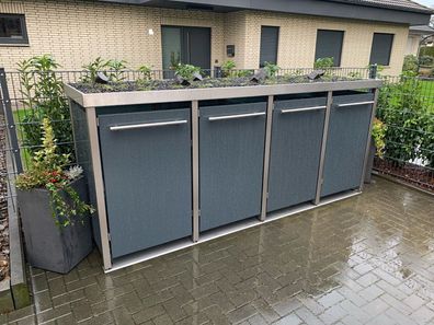 Mülltonnenhaus 4er, 4x240L | Typ M | Pflanzwanne, Pfosten aus V2A, Türen &amp; Blende
