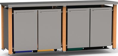 Mülltonnen-Haus vierer, 4x120L | Typ H | Pultdach, Holzpfosten, Türen &amp; Blenden E