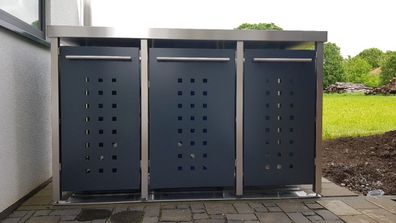 Mülltonnen-Verkleidung 1x240 &amp; 2x120L | Typ M | Pflanzwanne, Pfosten in VA, Türen