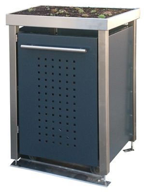 Mülltonnen-Haus einser 1x120L | Typ M | Grün-Dach, Pfosten in VA, Blenden in Anthrazi