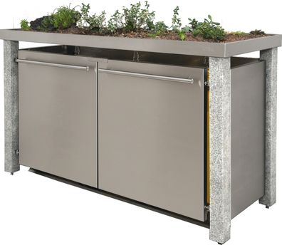 Mülltonnen-Box 3er 120L | Typ N | Bepflanzbar, Granitpfosten, Fronten VA 1.4301 | für