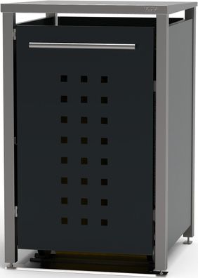 Mülltonnen-Haus 1x240L | Typ M | Flachdach, Edelstahlpfosten, Türen &amp; Blenden in