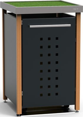Tonnen-Verkleidung 1x240L | Typ L | Grün-Dach, Lärchenholzpfosten, Türen &amp; Blende