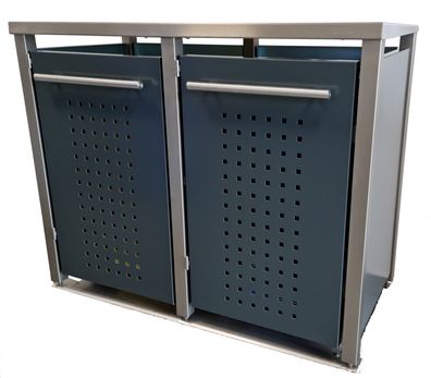 Tonnenhaus zweier 2x120L | Typ M | Flachdach, Edelstahlpfosten, Blenden in Anthrazit