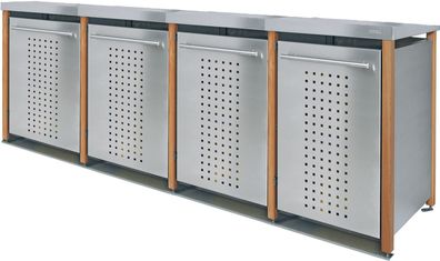 Müllhäuschen vierer 4x240L | Typ L | Pultdach, Lärchenholzpfosten, Türen &amp; Blende