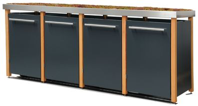 Tonnenhaus 2x240 &amp; 2x120L | Typ L | Grün-Dach, Lärchenholzpfosten, Seiten &amp; T