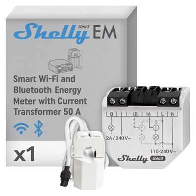 Shelly EM Gen3 WLAN Smart Energiezähler 1-phasig 2 Kanal 50A Stromwandler