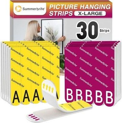 Summerbrite Klebestreifen 15 Paar (30 Streifen, Größe XL) Aufhängen ohne bohren