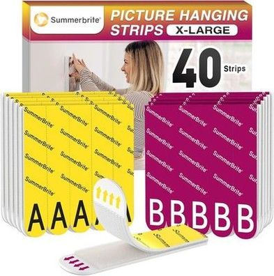Summerbrite Klebestreifen 20 Paar (40 Streifen, Größe XL) Aufhängen ohne Bohren