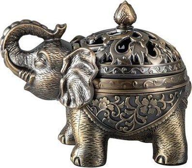 Feyarl Räuchergefäß Vintage Räucher- Elefant Metall Weihrauchbrenner mit Deckel