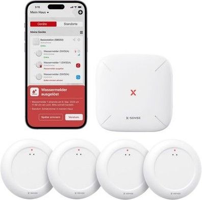 X-Sense Wassermelder WLAN mit SBS50 Basisstation App-Warnungen, wasserdicht IP67