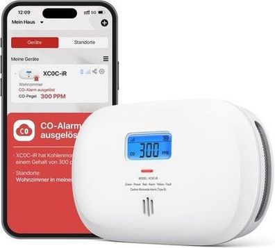 X-Sense Smart Kohlenmonoxid Melder XC0C-iR, Stummschaltung per App, CO Melder