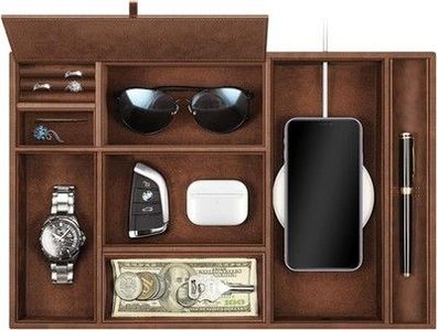 SITHON Taschenleerer Tisch Organizer, 8 Fäche Tablett Organizer Ablage (Braun)