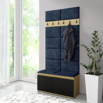 Garderobe 01 mit Sitzbank gepolstert 1 Meter breit, Schuhschrank für 8 Paar Schu